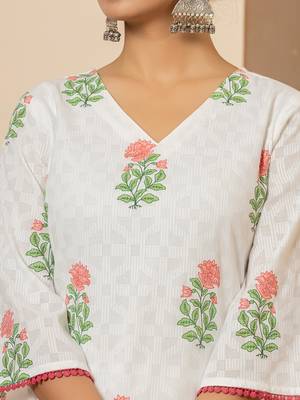  white and red cotton floral print kurta dupatta set 4