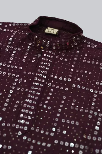 Boys rayon mirror work chikankari embroidered kurta pyjama set - wine