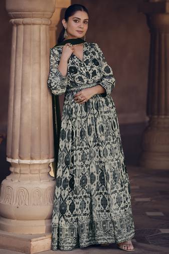 White georgette embroidered anarkali suit