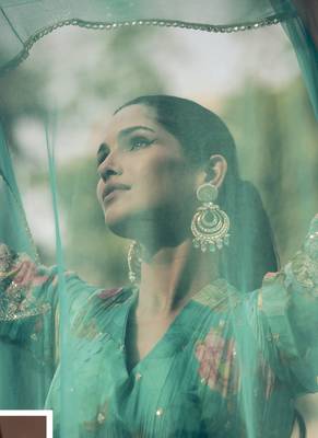 Turquoise real georgette embroidered anarkali suit 3