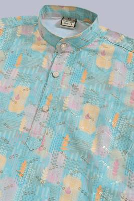 Boys rayon digital hd print sequined kurta pajama set - turquoise 5
