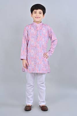 Boys rayon digital hd print sequined kurta pajama set - pink 1