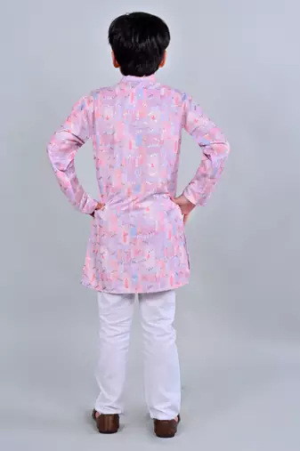 Boys rayon digital hd print sequined kurta pajama set - pink