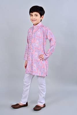 Boys rayon digital hd print sequined kurta pajama set - pink 3