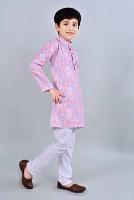 Boys rayon digital hd print sequined kurta pajama set - pink 4