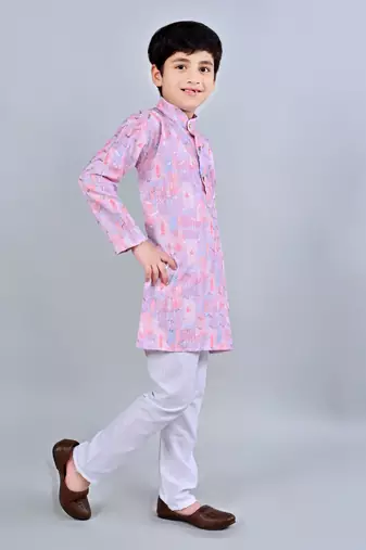 Boys rayon digital hd print sequined kurta pajama set - pink