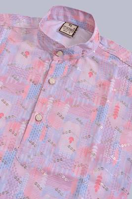 Boys rayon digital hd print sequined kurta pajama set - pink 5