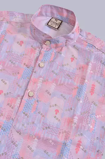 Boys rayon digital hd print sequined kurta pajama set - pink