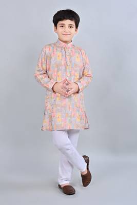 Boys rayon digital hd print sequined kurta pajama set - multicolor 1