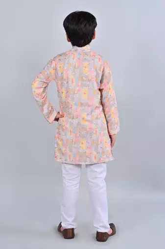 Boys rayon digital hd print sequined kurta pajama set - multicolor