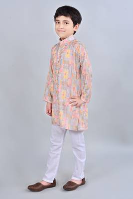 Boys rayon digital hd print sequined kurta pajama set - multicolor 3
