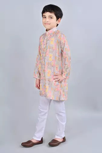 Boys rayon digital hd print sequined kurta pajama set - multicolor