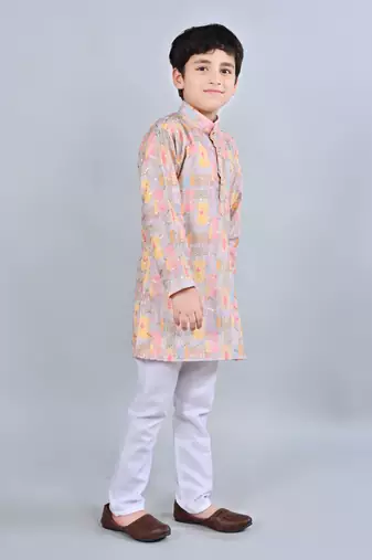 Boys rayon digital hd print sequined kurta pajama set - multicolor