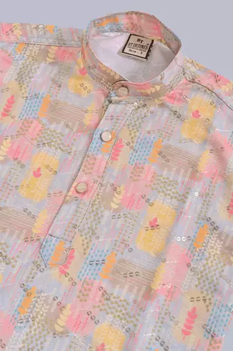 Boys rayon digital hd print sequined kurta pajama set - multicolor