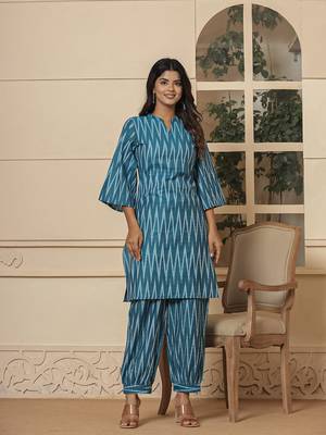  teal blue cotton ikat co-ord set 1