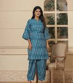  teal blue cotton ikat co-ord set