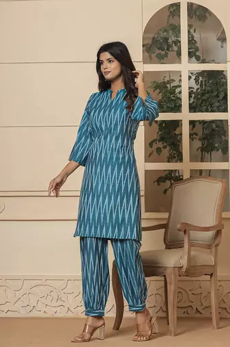  teal blue cotton ikat co-ord set