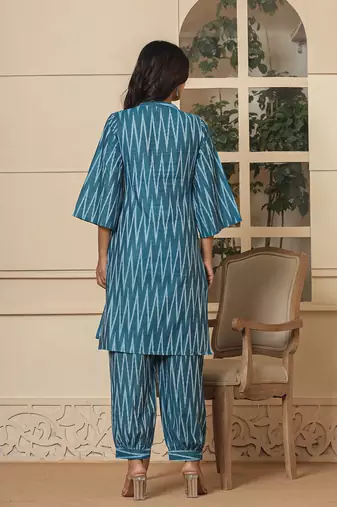  teal blue cotton ikat co-ord set