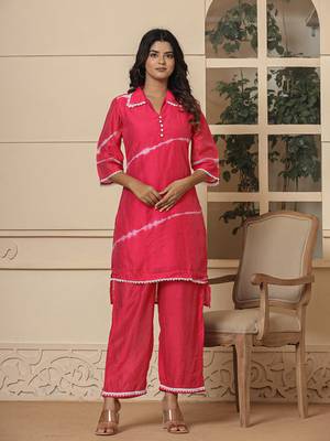  pink chanderi silk tie dye co-ord set 1