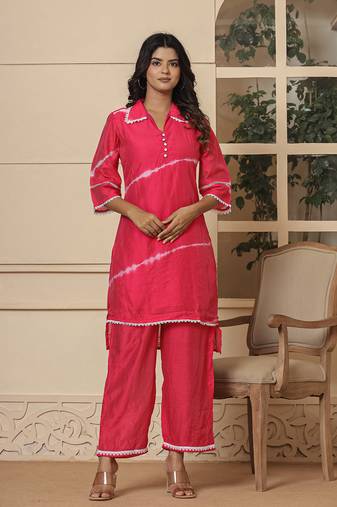 pink chanderi silk tie dye co-ord set