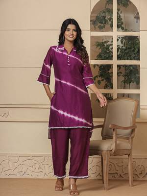  purple chanderi silk tie dye co-ord set 1