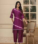  purple chanderi silk tie dye co-ord set