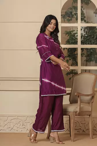  purple chanderi silk tie dye co-ord set