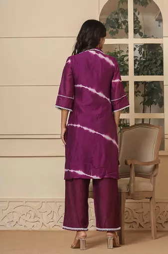  purple chanderi silk tie dye co-ord set