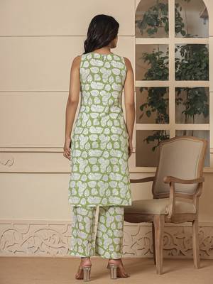  cotton green summer leaf print co-ord set 3