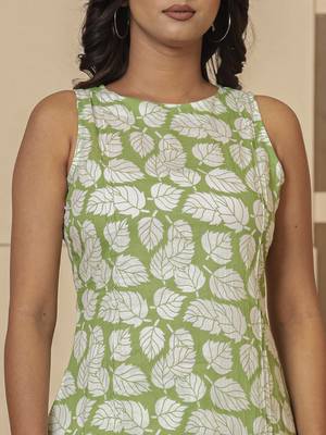  cotton green summer leaf print co-ord set 4