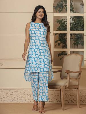  cotton blue summer leaf print co-ord set 1