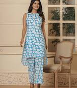  cotton blue summer leaf print co-ord set