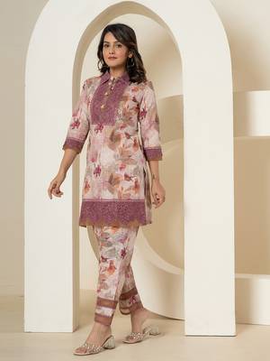  purple cotton schiffli co-ord set with lace detailing 2