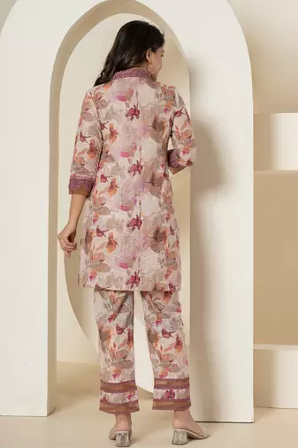  purple cotton schiffli co-ord set with lace detailing