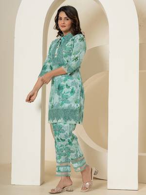  sea green cotton schiffli co-ord set with lace detailing 2