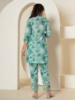  sea green cotton schiffli co-ord set with lace detailing 3
