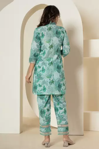  sea green cotton schiffli co-ord set with lace detailing