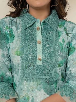  sea green cotton schiffli co-ord set with lace detailing 4
