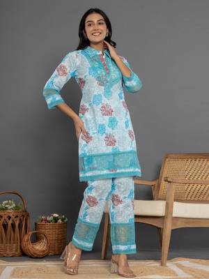  blue cotton schiffli co-ord set with lace detailing 2