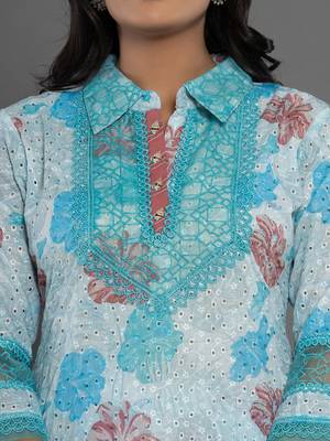 blue cotton schiffli co-ord set with lace detailing 4