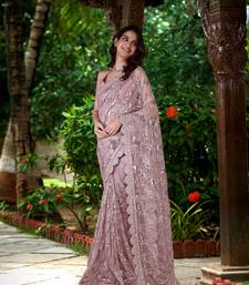  Net Sequin Embroidery Zarkan Work Saree With Unstitch Blouse Piece