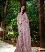  Net Sequin Embroidery Zarkan Work Saree With Unstitch Blouse Piece