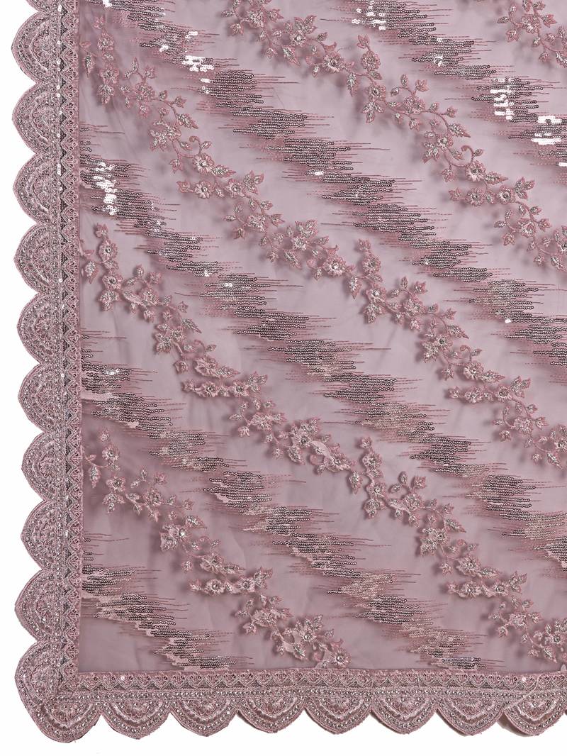  Net Sequin Embroidery Zarkan Work Saree With Unstitch Blouse Piece