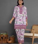  purple cotton schiffli co-ord set with lace