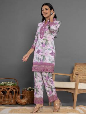  purple cotton schiffli co-ord set with lace 2