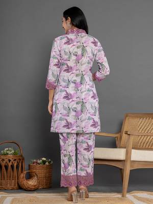  purple cotton schiffli co-ord set with lace 3
