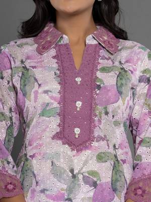  purple cotton schiffli co-ord set with lace 4