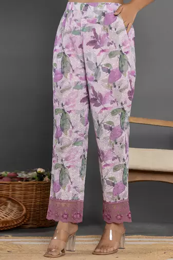  purple cotton schiffli co-ord set with lace