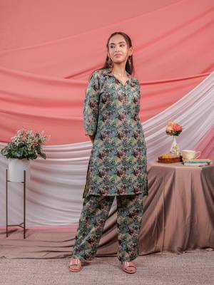  cotton green digital print workwear co ord set 1