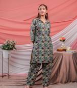  cotton green digital print workwear co ord set
